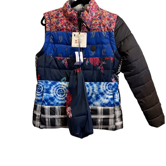 Desigual Multicolor Patterned Puffer Jacket/Vest Sz M - Picture 5 of 13